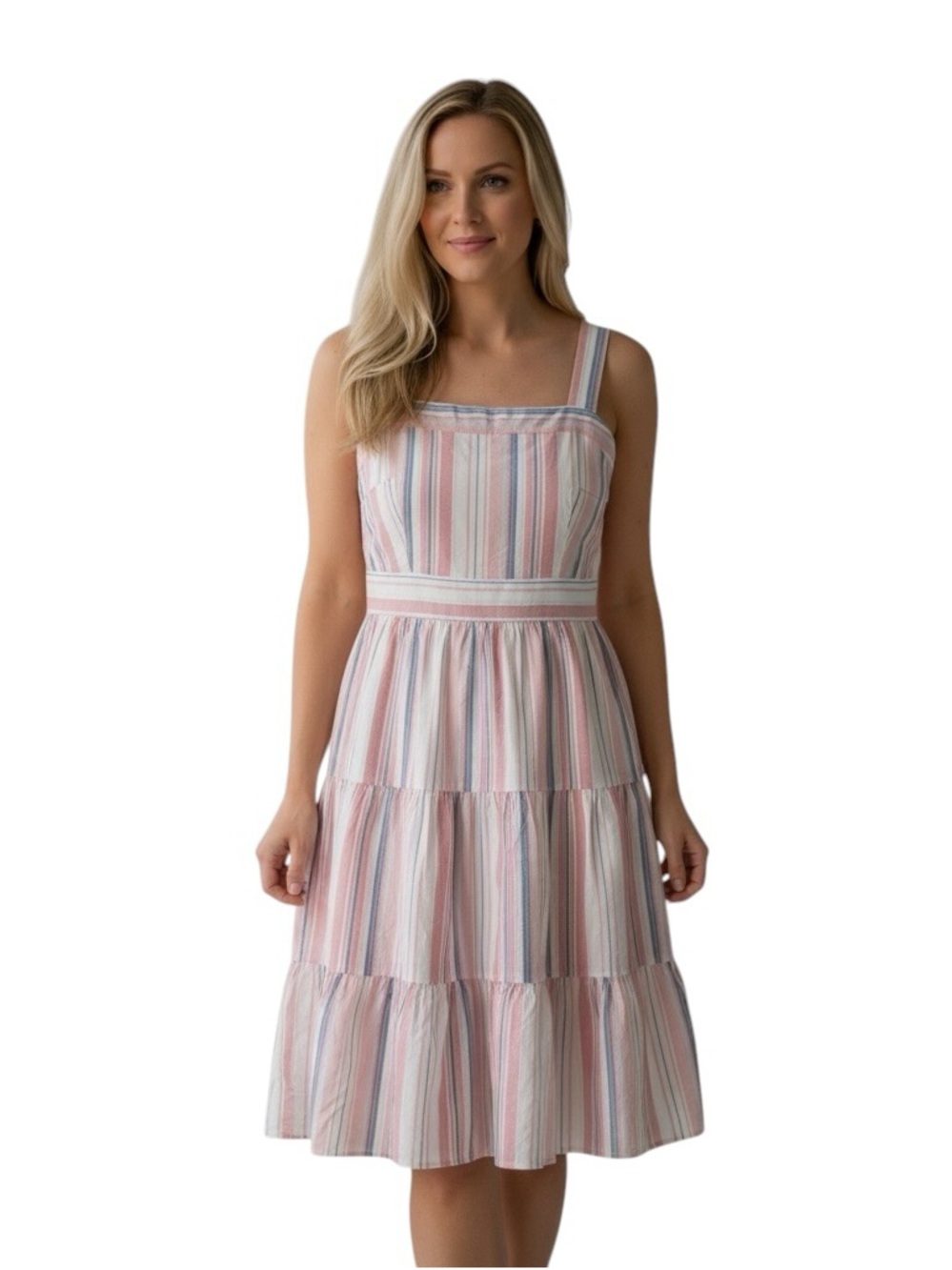 NWT Umgee Striped Pink and Blue Tiered Sundress Size Medium